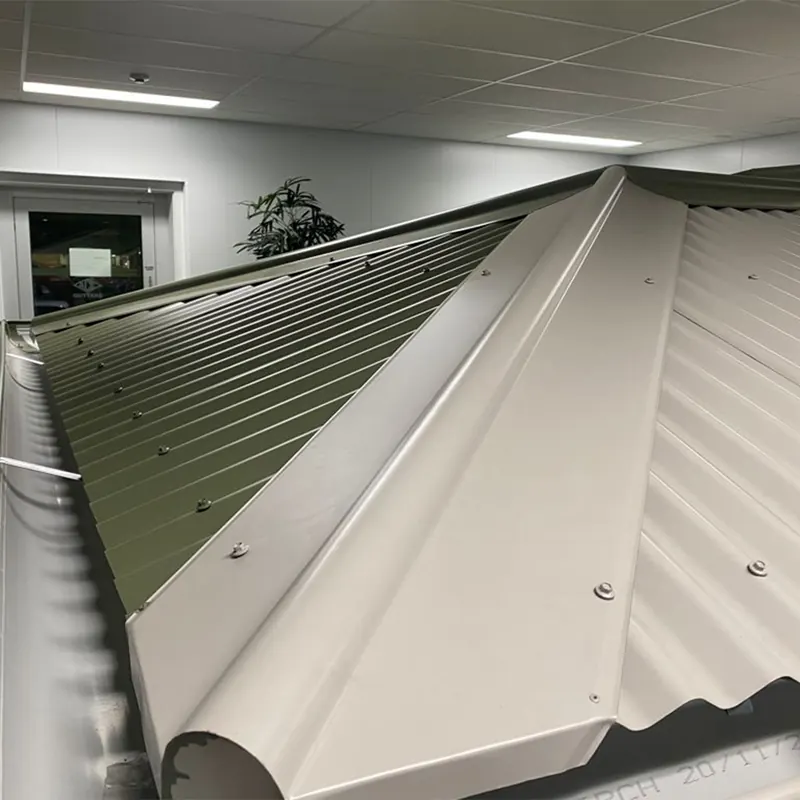 Colorbond hip roof inside a commercial building