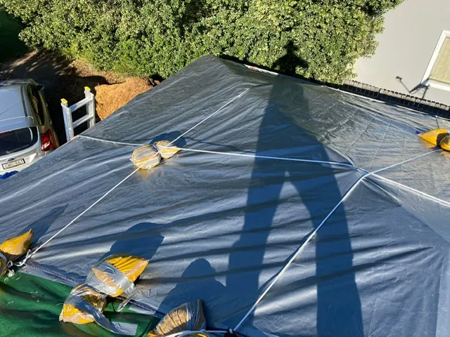 Roof stripped back to the rafters